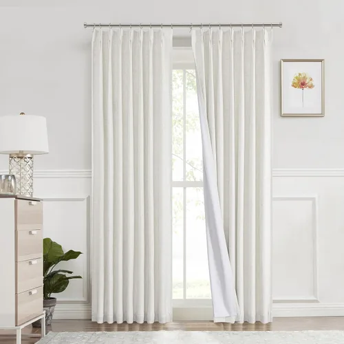 Miniatura 18 de Central Park Paneles de cortinas plisadas opacas con textura de lino, con aislamiento térmico y pestaña trasera, para sala de estar o dormitorio