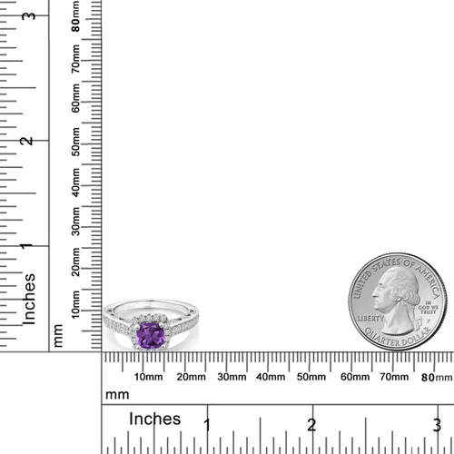 Miniatura 97 de Gem Stone King Anillo de compromiso de plata de ley 925 de 0.236 in con piedra natal y zafiro blanco creado con acento Anillo de compromiso