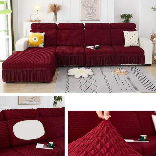 Miniatura 12 de Fundas elásticas para cojín en forma de L, funda de sofá modular de 1/2/3/4 asientos, con falda, sillón, sofá biplaza, protector de muebles