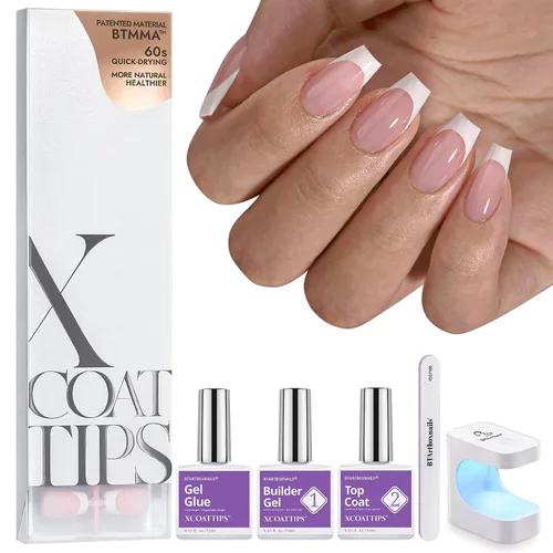 Miniatura 27 de BTArtboxnails XCOATTIPS - Uñas a presión, puntas cortas de almendra con gel de uñas, dúo protector francés, lámpara de uñas, gel suave todo en uno
