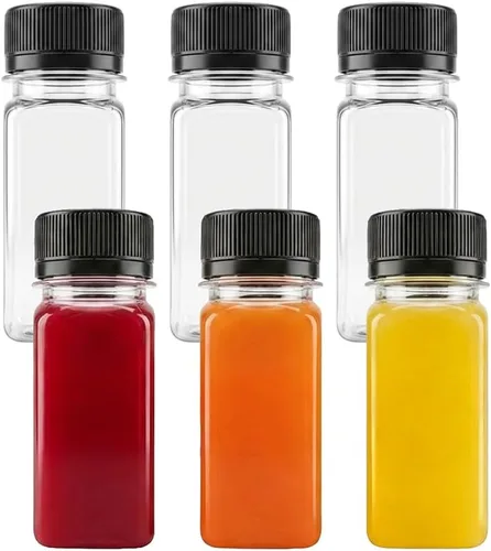 6 botellas pequeñas de plástico de 2 onzas con tapas, recipientes reutilizables transparentes a granel para bebidas a granel a prueba de fugas,