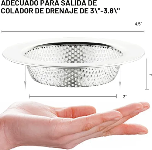 Miniatura 2 de LASSHSWA Colador para fregadero de cocina, 2 unidades, acero inoxidable, malla y perforación, colador de drenaje para fregadero de cocina, coladores