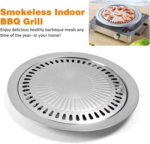 Miniatura 3 de Sartén coreana para barbacoa para estufa, sartén redonda de acero inoxidable de 11.81 x 1.1 pulgadas, placa de parrilla de campamento