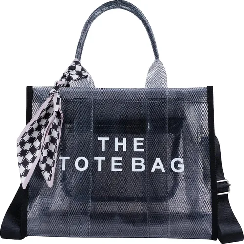 Miniatura 8 de Bolsa transparente para mujer, bolsa cruzada transparente para el almuerzo, bolsa de playa de malla grande para deportes, viajes, estadio Negro