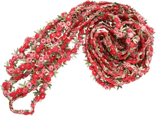 Cinta de ajuste de encaje floral rojo oscuro 15 pies de encaje de flores bordadas para boda costura artesanía apliques