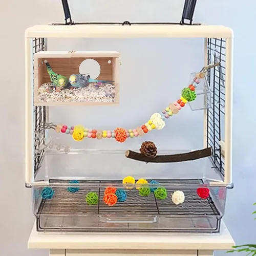 Miniatura 6 de Rypet Caja de Nido para Periquitos Diseño Transparente, Caja de Nido para Cría de Pájaros con Asiento de Madera para Periquitos, Cacatúas
