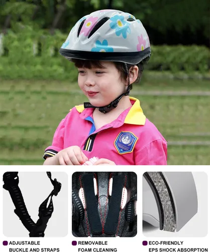 Miniatura 6 de Casco de bicicleta súperligero rosa para niñas pequeñas y bebés. Hawaiian Flower