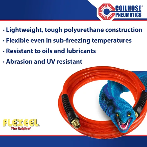 Miniatura 2 de Coilhose Pneumatics PFE40504TR Flexeel Manguera de Aire de Poliuretano Reforzado, ID de 1/4 de Pulgada, Longitud de 50 Pies con (2) Accesorios