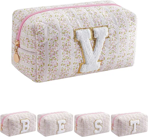 Miniatura 37 de Bolsa de maquillaje alfabética JOVAKIT, bolsa de cosméticos para mujeres, regalos de Navidad para niñas de 6 a 18 años, neceser de viaje con flores