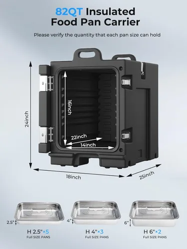 Miniatura 2 de HOUSNAT - Calentador de alimentos con ruedas, contenedores calientes de 82Qt para catering, portabandejas de alimentos aisladas LLDPE con asas