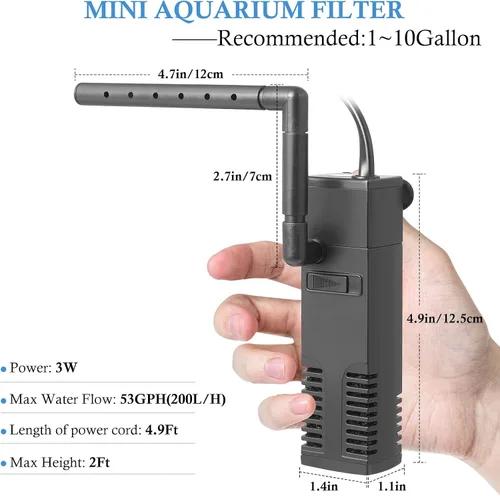 Miniatura 2 de FEDOUR Filtro interno sumergible para acuario, filtro con bomba de agua para peceras de hasta 35 galones (para 1-10 galones)
