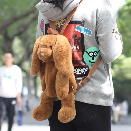 Miniatura 3 de Kmiunty Linda mochila de peluche con correas ajustables para niñas, Marrón, Viajar