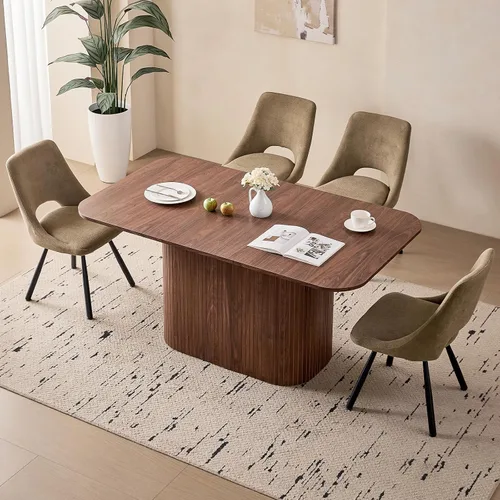 Miniatura 13 de Juego de 4 mesas de comedor grandes de 63 pulgadas para 4, esquinas redondeadas, mesa de cocina rectangular moderna de madera con sillas Boucle