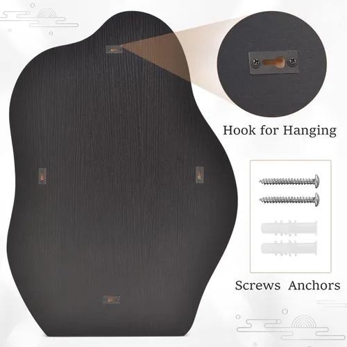 Miniatura 7 de HARRITPURE Espejo de baño irregular de 22 x 32 pulgadas, espejo de pared moderno negro con marco de madera, espejos decorativos asimétricos