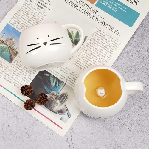 Miniatura 8 de Koolkatkoo - Taza de café con diseño de gato para mujeres y niñas, taza de agua de cerámica con gatito, 12 oz, taza pequeña, color blanco