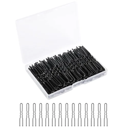 Horquillas para el cabello en forma de U, 200 unidades de horquillas onduladas para mujeres y niñas con caja para peinados franceses, pinzas para el