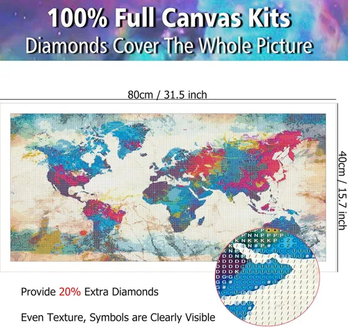 Miniatura 4 de YALKIN Kits de pintura de diamantes para adultos, pintura de diamantes 5D grande para bricolaje, mapa del mundo (31.5 x 15.7 pulgadas), pintura por