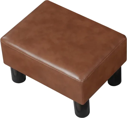 Miniatura 8 de Adeco Reposapiés otomano tapizado de lino de 15.4 pulgadas, pequeño taburete acolchado y asiento decorativo con patas de aspecto de madera, taburete