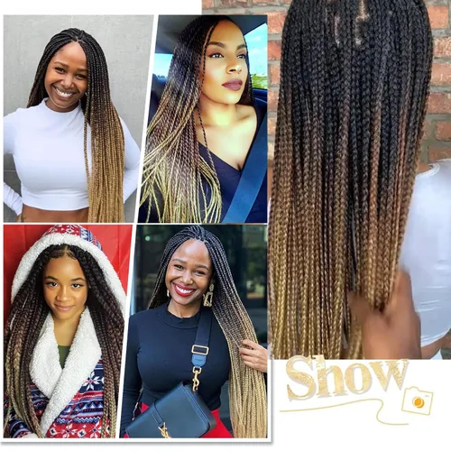 Miniatura 7 de Cabello trenzado preestirado ombré, extensiones de cabello trenzado sedoso, sin picazón, trenzas de cabello trenzado de ganchillo con textura Yaki