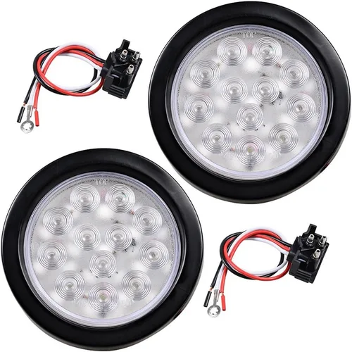 Miniatura 65 de Kit de tapones de cableado con cubierta de hule para luz trasera LED redonda de 4", 12 ledes, para RV, camioneta Luz roja - Lente transparente