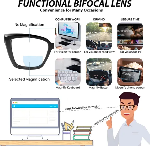 Miniatura 4 de Lentes de lectura bifocales para mujeres y hombres, bifocales cuadrados, con bloqueo de luz azul, lectores 1.0, 1.25, 1.5, 1.75, 2.0 a 3.0, 3.5
