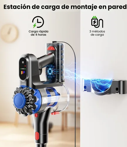Miniatura 8 de KARDV Aspiradora inalámbrica, aspiradora de 500 W/40 Kpa para el hogar, aspiradora de palo de 60 minutos con pantalla LED, carga antienredos