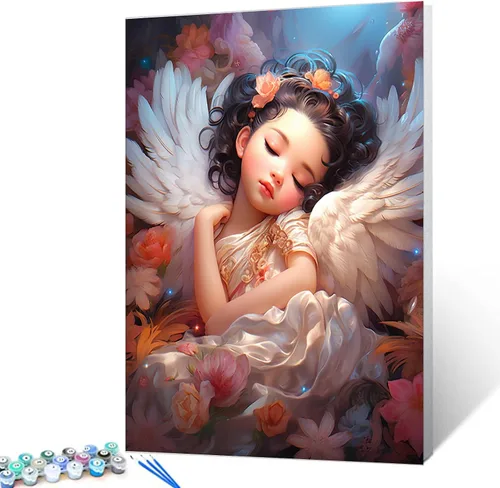 Miniatura 17 de Tucocoo Kit de pintura de corona de ángel para adultos, flores rosadas, pintura por números para niños y adultos, principiantes, hadas, ángel