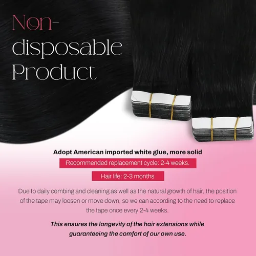 Miniatura 3 de Moresoo Extensiones de cabello humano real con cinta adhesiva, sin costuras, #1 negro azabache, 20 piezas, 1.76 oz (50 g), 24 pulgadas