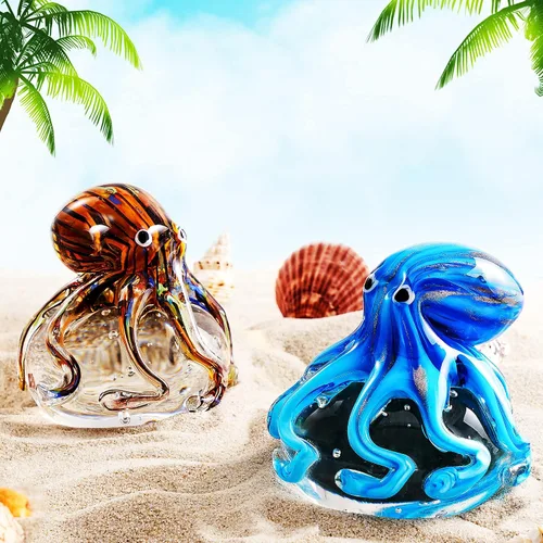 Miniatura 7 de EUSTUMA Adorno de figura de pulpo de vidrio soplado a mano, adorno de animales marinos para acuario de pecera, colección de animales marinos