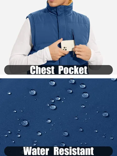 Miniatura 6 de MAGCOMSEN Chalecos de abrigo para hombre, con cremallera completa, sin mangas, con forro polar, chaleco acolchado con cuello alto