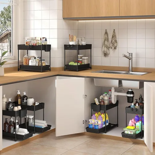 Miniatura 2 de Sevenblue Paquete de 3 organizadores para debajo del fregadero, organizadores multiusos de cocina y baño de 2 niveles y almacenamiento con cajones