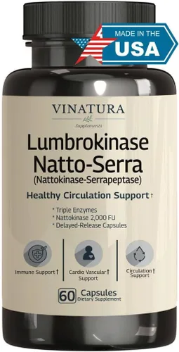 VINATURA Lumbroquinasa Serrapeptasa Nattoquinasa - Nattoquinasa 2000 FU, suplemento de enzimas lumbroquinasa para apoyo a la circulación sanguínea -