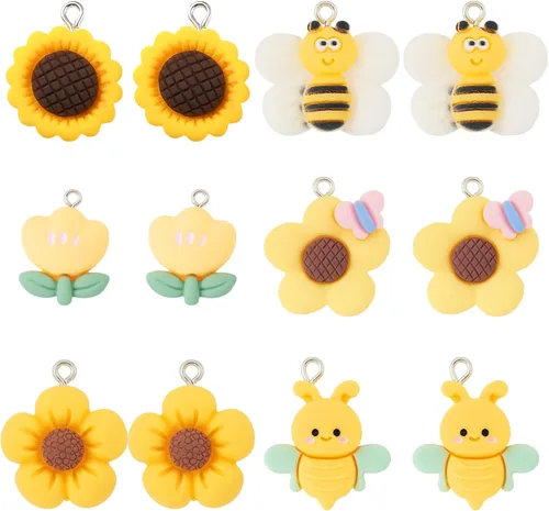 Miniatura 10 de Dijes de girasol de resina para hacer joyas, coloridos colgantes de flores de margaritas de verano, cuentas de girasol, adornos para pulseras, Flor