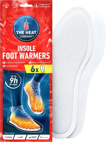 Plantillas calentadoras The Heat Company - 6, 12 o 32 pares – S, M, L, XL – 9h de duración del calor - Calentadores de pies activados por aire -