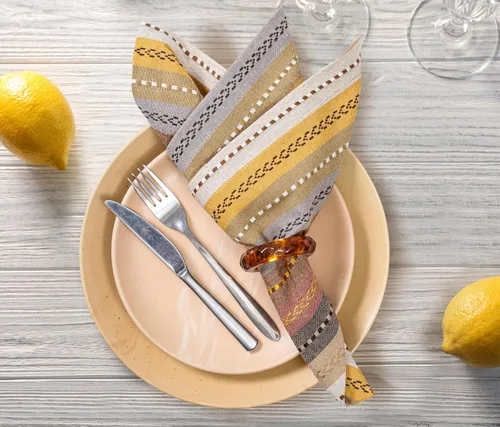 Miniatura 2 de Paquete de 12 servilletas de cena de 100% algodón con rayas de salsa de gran tamaño de 20 x 20 pulgadas con esquinas en inglete y dobladillo