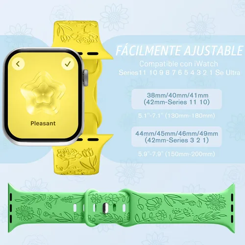Miniatura 8 de SNBLK Paquete de 6 correas florales grabadas compatibles con Apple Watch de 40mm 41mm 42mm 38mm 44mm 45mm 46mm 49mm, mujeres y hombres, correa