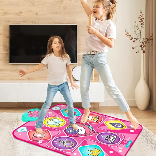 Miniatura 7 de Kusntin Tapete de baile, mezclador de ritmo, tapete de baile rosa con luces LED, volumen ajustable, música incorporada, 5 modos de juego, regalos