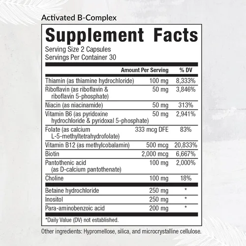Miniatura 2 de EquiLife Suplemento de vitamina B metilada con biotina, inositol, B12 y B6 - Apoya la salud del corazón, la energía, la función del sistema nervioso