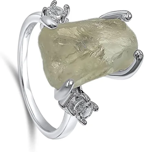 Miniatura 21 de Anillo de cristal crudo real con piedra natal, plata de ley, oro blanco, regalo de joyería para ella, regalo de Navidad, Día de la Madre