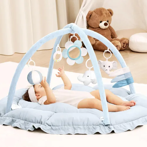 Miniatura 13 de ANGELBLISS Gimnasio de juego para bebé de 5 en 1, tapete reversible para tiempo de barriga con 5 juguetes sensoriales para el desarrollo basado