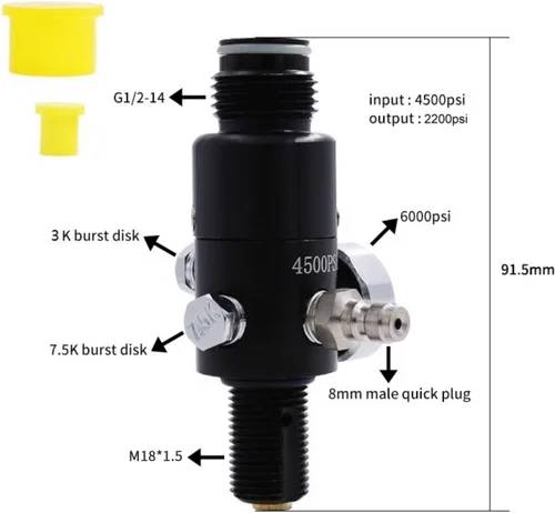 Miniatura 2 de TUXING 4500PSI Paintball Air Tank Regulator & Valve Guage, Durable Aluminum Paintball Regulator for Paintball Airsoft PCP Compressed Air CO2 Rojo