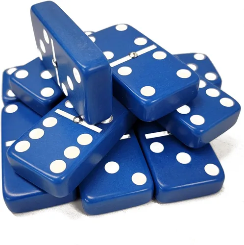Miniatura 4 de Marion Dominó doble 6 azul de tamaño jumbo de torneo profesional con giradores en elegante caja de terciopelo negro.