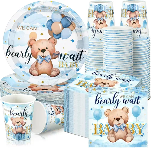 Miniatura 20 de Hushee 200 piezas de platos de papel, servilletas y vasos florales para baby shower, juego de vajilla para fiesta de baby shower, vasos y Rosa