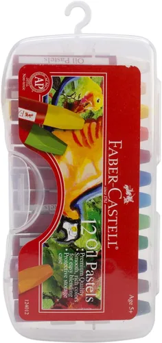 Faber-Castell Pasteles de aceite mezclables en estuche de almacenamiento duradero, 12 colores vibrantes, pasteles no tóxicos para niños (FC124012)