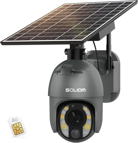 SOLIOM Cámara de seguridad de 5 MP para exteriores con zoom óptico de 10X, cámaras de seguridad celular 4G LTE para seguridad del hogar con batería