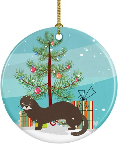 Miniatura 121 de Caroline's Treasures Adorno de cerámica de Navidad pintado o de codorniz chino, decoración colgante de árbol de Navidad verde azulado para el hogar