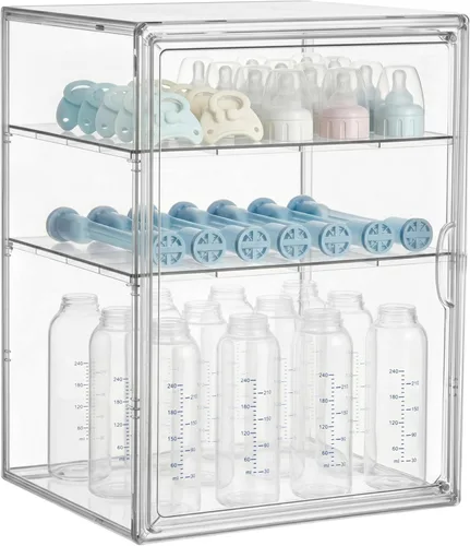 Miniatura 11 de HBlife Baby Bottle Storage Organizer for Countertop Cabinet, 3 Tiers Adjustable Clear Acrylic Bottles Storage Station Case Box Container with 2