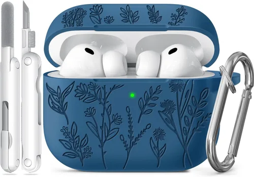Miniatura 39 de Funda para Airpods Pro 3 con tapa magnética, fundas grabadas con flores para Apple AirPods Pro de 3ª generación 2025, funda de silicona suave