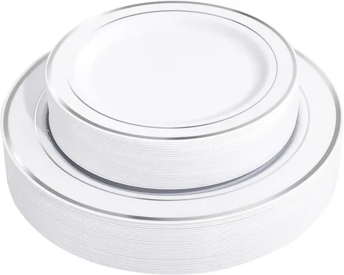 Miniatura 11 de FLOWERCAT 60 platos de plástico rosa, platos rosados resistentes desechables para fiestas de primavera y día de la madre/boda, para 30 invitados