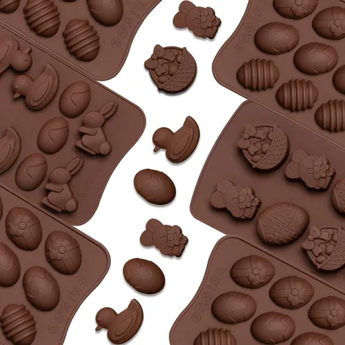 Miniatura 6 de Whaline 4 paquetes de moldes de silicona para huevos de Pascua, moldes de chocolate, conejo, conejo, pato, cesta de resina, molde de caramelo
